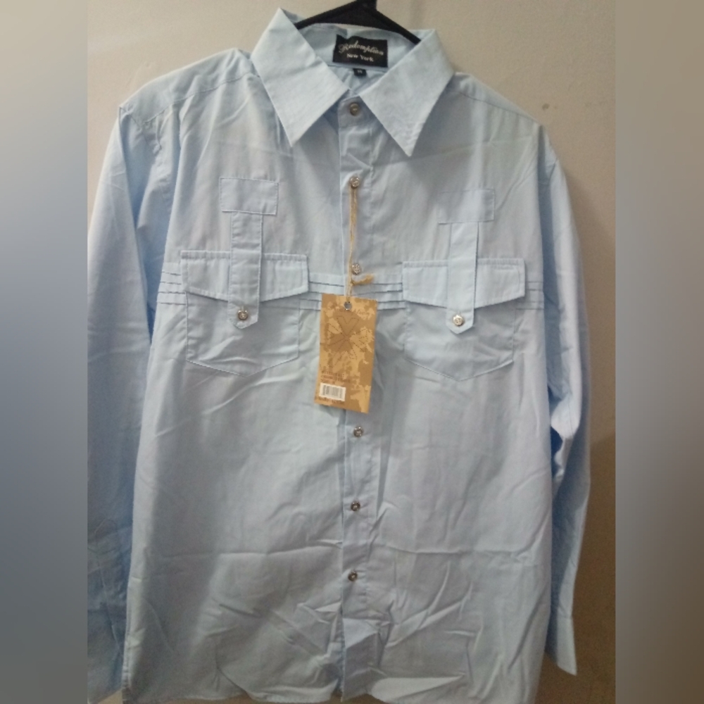 Redemption, Mens, Shirt w/ Pocket, Button Down, Long Sleeve, Size (M) Color Blue